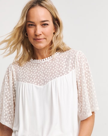 White Lace Panel Angel Sleeve Top