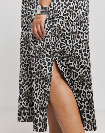 Leopard Print Satin Midi T-Shirt Dress