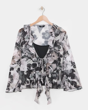 Joanna Hope Mesh Ruffle Blouse