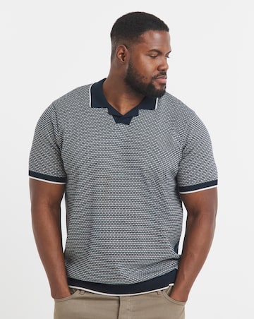 Navy Knitted Cuban Collar Polo