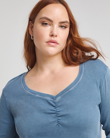 Simply Be Blue Acid Wash V Neck Top