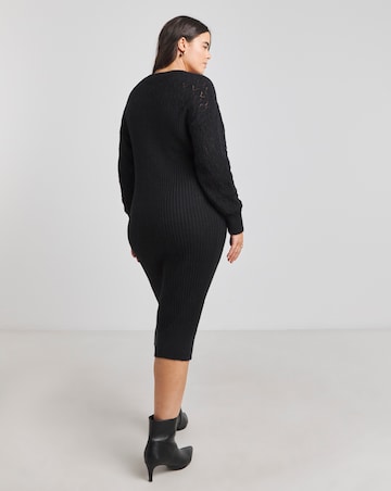 Simply Be Black Pointelle Rib Knitted Dress