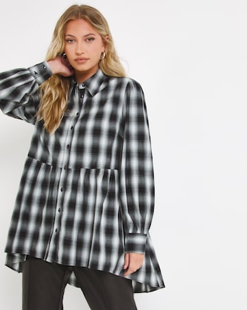 Mono Checked Dipped Back Smock Shirt