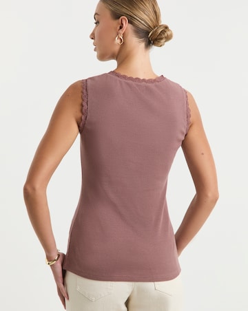 Simply Be Mocha Tank Top with Lace Trim