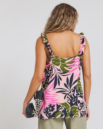 Simply Be Palm Print Ruched Tie Detail Frill Strap Viscose Cami