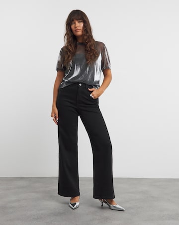 Black Cosy Finish Wide Leg Jeans