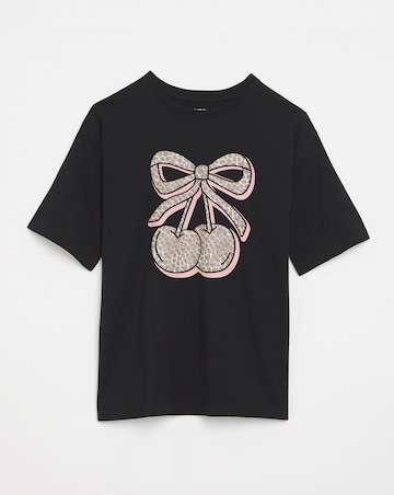 Simply Be Black Leopard Cherry Graphic T-Shirt