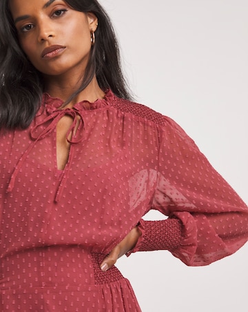 Shirred Swiss Dot Midi Dress