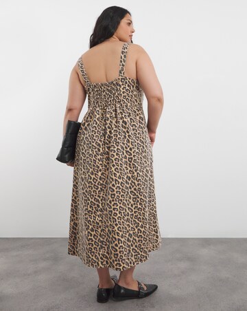 Leopard Print Midaxi Denim Pinafore Dress