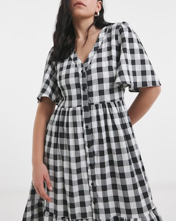 Simply Be Mono Check Gingham Button Up Midi Dress