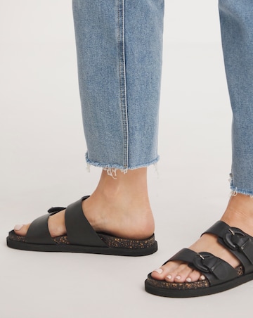 Alisha Leather Double Buckle Footbed Sandals Wide E Fit