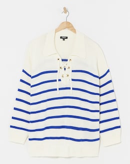Simply Be Nautical Stripe Tie Neck Jumper