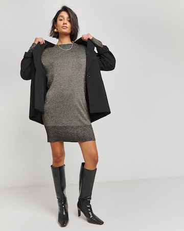 Black Metallic Rib Knit Mini Dress
