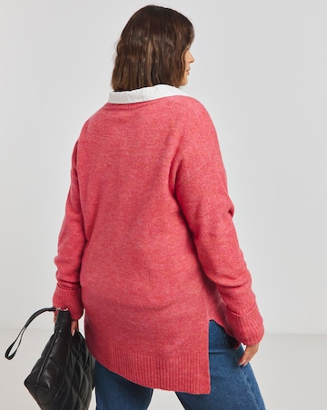 Pink Slouchy V Neck Longline Jumper