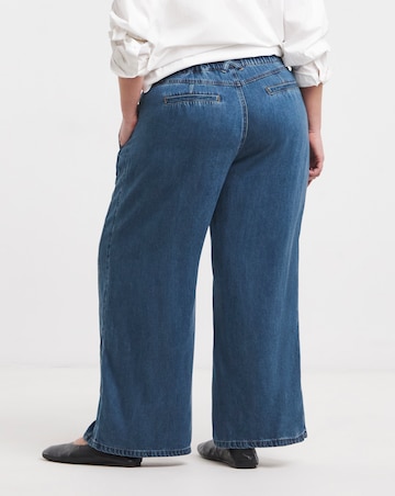 Simply Be Mid Blue Draped Lyocell Denim Wide Leg Jeans