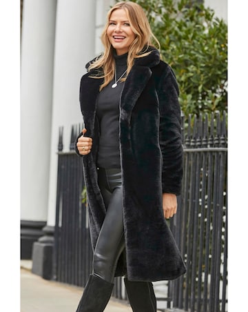 Sosandar Black Longline Faux Fur