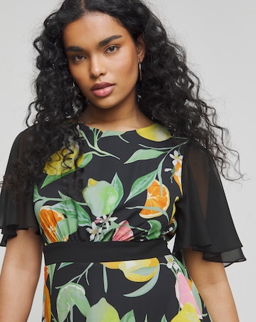 Twisted Wunder Black Chiffon Fruit Frill Hem Maxi Dress