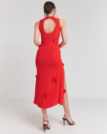 Hope & Ivy Keely Red High Neck Rose Sleeveless Maxi Dress