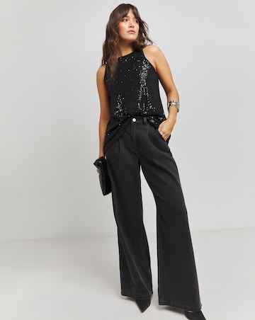 Black Linear Sequin Racer Tank