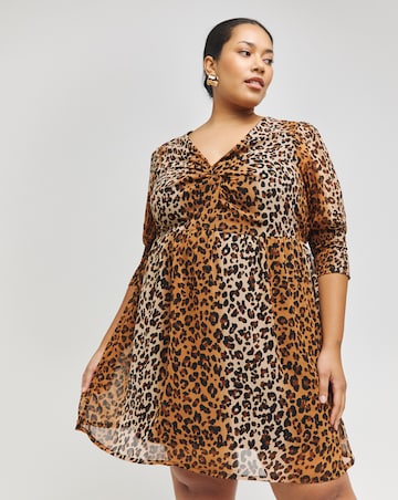 Leopard Print Knot Front Skater Dress
