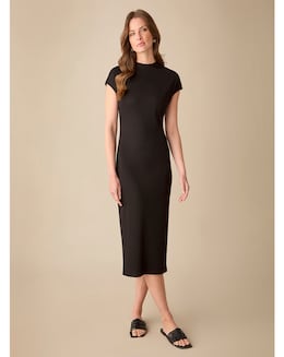 Ro&amp;Zo Black Rib Jersey Ruched Waist Midi Dress