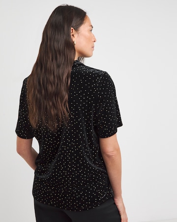 Black Short Sleeve Velvet Heatseal Top