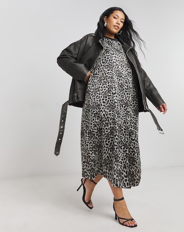 Leopard Print Satin Midi T-Shirt Dress