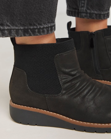 Heavenly Soles Blanche Low Wedge Ruched Ankle Boot - Extra Wide Fit (EEE)