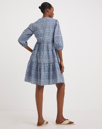Anise Floral Print Ladder Trim Trapeze Dress