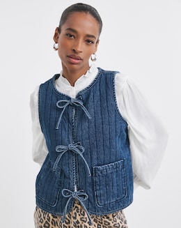 Denim Tie Front Quilted Gilet
