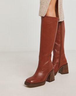 Gingerly Leather Platform Knee High Boots - Wide Fit (E) &amp; Standard Calf