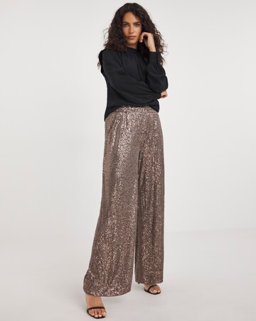 Bronze Stretch Sequin Wide Leg Trousers