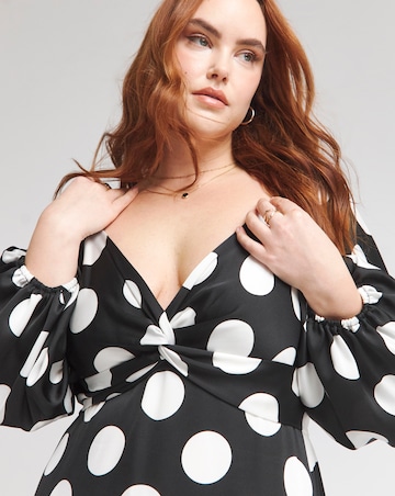 Flounce London Long Sleeve Black White Spot Midaxi Dress
