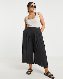 Simply Be Black Pleated Extreme Wide Leg Culotte