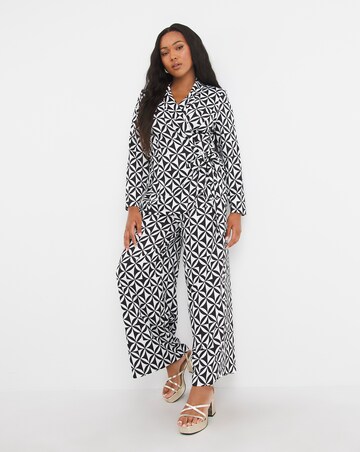 Mono Print Tie Side Satin Blazer