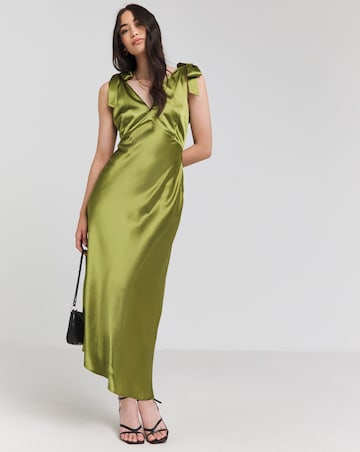 Simply Be Olive Tie Strap Satin Maxi Slip Dress