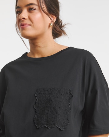 Simply Be Black Broderie Pocket T-Shirt