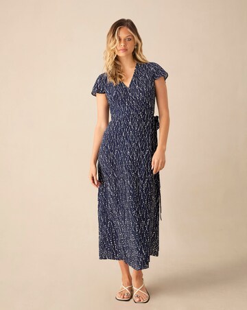 Ro&Zo Navy Dash Print Wrap Midi Dress