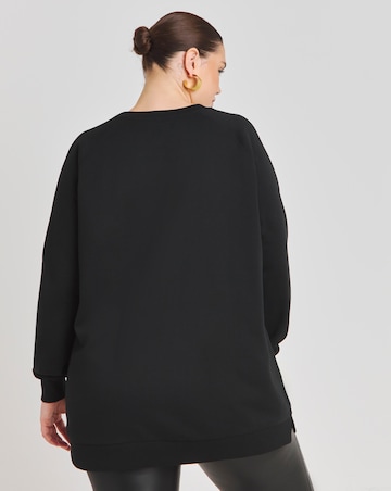 Black Raglan Sleeve Longline Sweatshirt