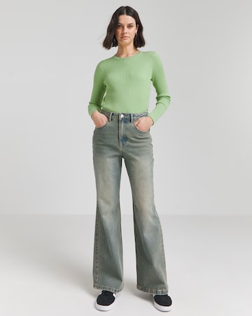 Green Long Sleeve Rib Crew Neck Jumper