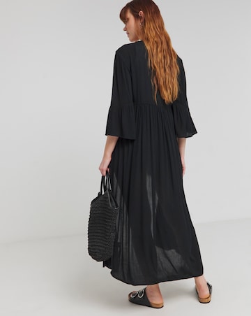 Simply Be Black Embroidered Trim Longline Kimono With Shell Tie