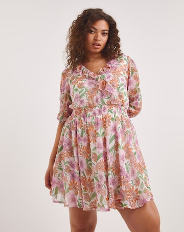 Floral Print Wrap Georgette Skater Dress