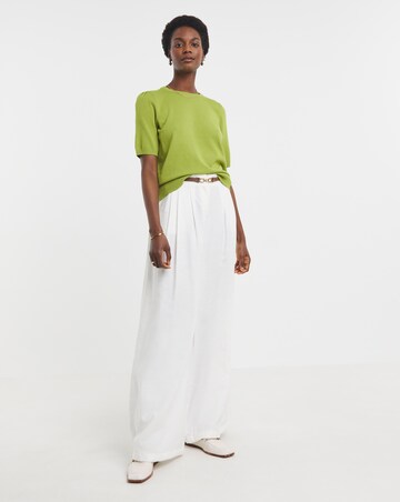 Green Crew Neck Short Puff Sleeve Jumper