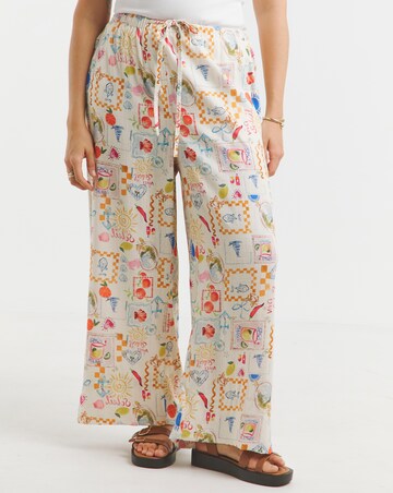 Simply Be Conversational Print Linen Blend Wide Leg Trouser