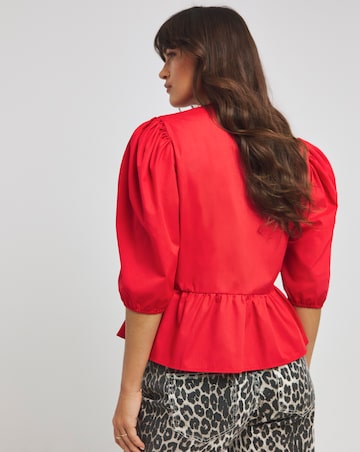 Tie Front Puff Sleeve Smock Top
