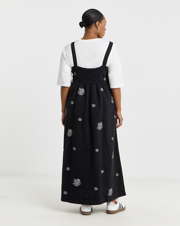 Embroidered Midaxi Denim Pinafore Dress