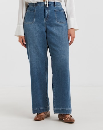 Simply Be Mid Wash Front Pocket Detail Slim Wide Jeans