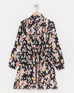 Blurred Animal Printed Button Up Shirt Dress