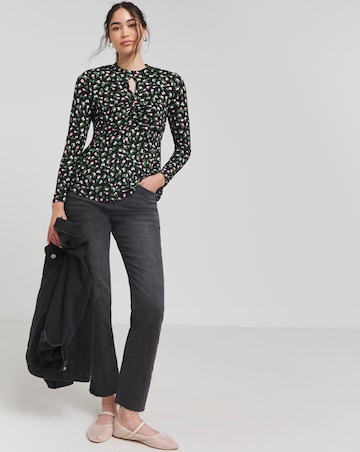 Black Floral Supersoft Key Hole Detail Top