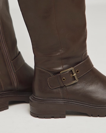 Eden Buckle Detail Knee High Boots - Extra Wide Fit (EEE) & Super Curvy Calf